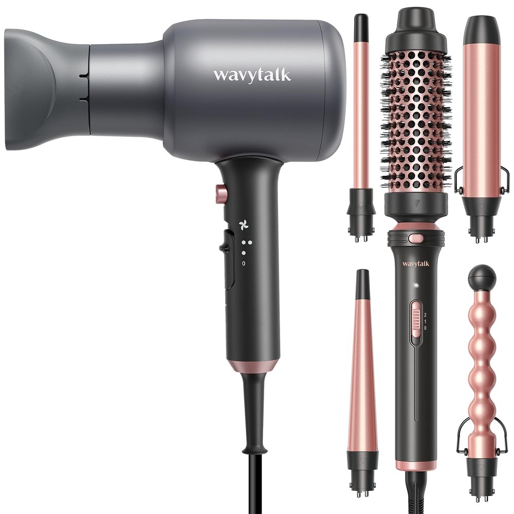 Wavytalk Hair Dryer with Diffuser and Concentrator Professional 1875 Watt, 5 in 1 Curling Iron Set