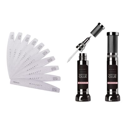 Makartt Nail Rhinestone Glue Gel with Nail File Bundle, Upgrade Gel Nail Glue with Brush & Pen Tip Super Strong Adhesive, 100/180 Grit Nail Files for Acrylic Nails Gel