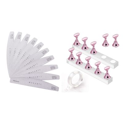 Makartt Nail Stand for Nails Art Display with Nail File Bundle, Nails Art Display Practice Nail Holder for Painting Nails Stand for False Nail, 100/180 Grit Nail Files for Acrylic Nails Gel