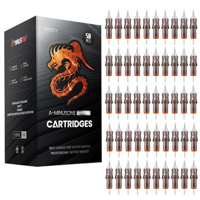 50 Assorted Tattoo Cartridge Needles Mixed Size #12RL Standard Round Liner - 10 Pcs each of 3RL, 5RL, 7RL, 9RL, 11RL, Pro Disposable Membrane Tattoo Needles