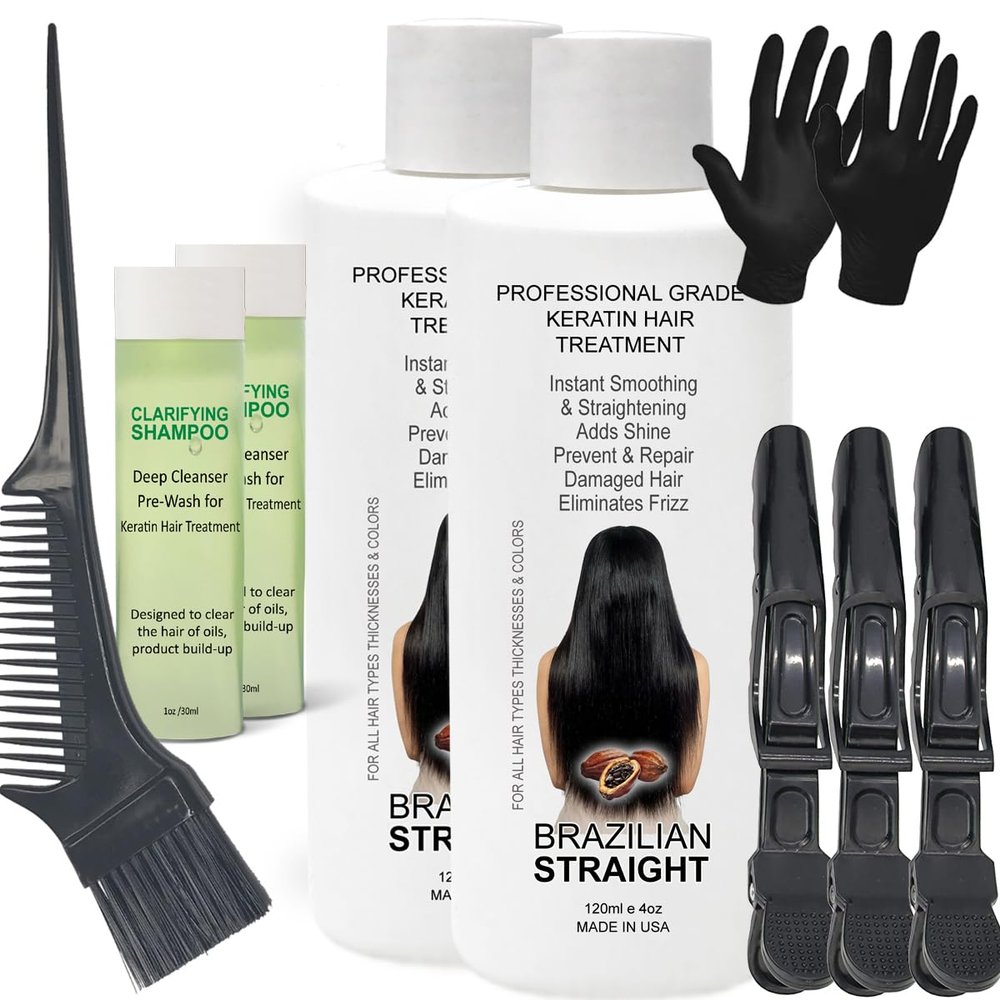 Real BRAZILIAN STRAIGHT Keratin Treatment Kit - Professional Results with Arganoil, Collagen & Amino Acid - Salon-Quality Straightening, Shiny Hair for 3-9 Months, All Hair Types, 8oz