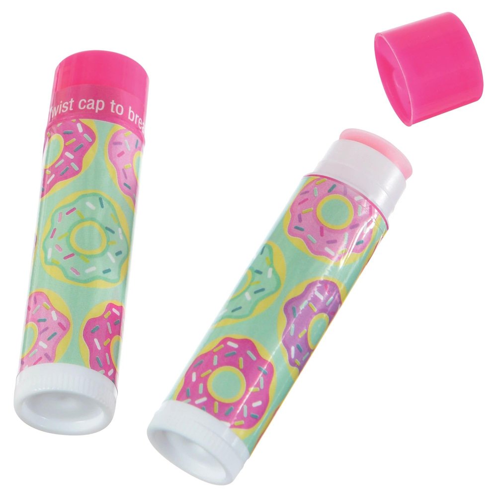 Amscan Doughnut Lip Balm Favor - Pink, 8 Count, Glossy, Non-Toxic, Hypoallergenic, Lip Balms and Moisturizers