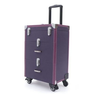 Makeup Train Case, Rolling Makeup Trolley Case, 3 Tier Cosmetic Trolley Nail Polish Organizer, Jewelry Travel Cosmetic Train Case with 4 Wheels for Make Up Nail Tech Salon 24.8*12.6*16.1 Inch/2332