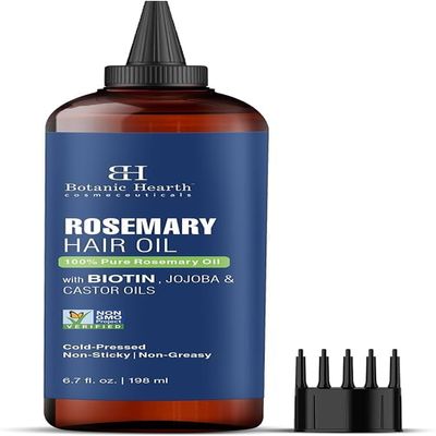 Botanic Hearth 100% Pure Rosemary Oil for Hair Growth (6.7 fl oz)| Infused with Biotin, Jojoba & Castor Oil | Hair Oil Repairs Dry Damaged Hair, Strengthening, Healthier Hair- Hair Tonic