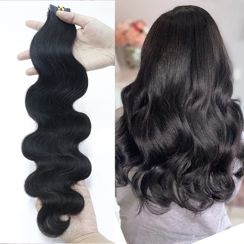 Bodywave Tape In Hair Extensions 12inch Human Hair Invisible Wavy Tape In Hair Extension 1bundle 100g 40pcs Black Glue In Real Human Hair Tape Ins Seamless Reusable Adhesive Tape In Hair
