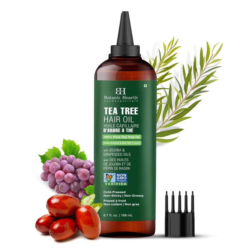 Botanic Hearth Hair Oil for Hair Growth | Strengthening Dry, Frizzy, Damaged Hair & Scalp Treatment | No Parabens or Harmful Sulfates | All Hair Types |Tea Tree Hair Oil - 6.7 Fl Oz