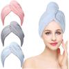 3-Piece Set of Ultra Absorbent Microfiber Hair Towels, Suitable for Women's Fast Drying Hair Cap, with Buttons, Used for Drying Curly, Long and Thick Hair to Prevent Curling view 2