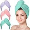 3-Piece Set of Ultra Absorbent Microfiber Hair Towels, Suitable for Women's Fast Drying Hair Cap, with Buttons, Used for Drying Curly, Long and Thick Hair to Prevent Curling view 4