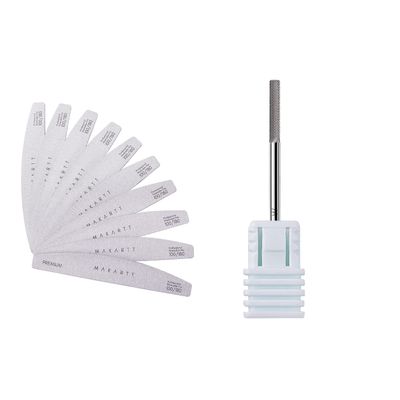 Makartt Cuticle Nail Drill Bit with Nail File Bundle, Safety Tungsten Carbide Cuticle Remover Drill Bit, 100/180 Grit Nail Files for Acrylic Nails Gel