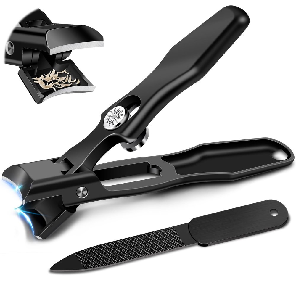 German Nail Clippers for Men with Catcher, Heavy Duty Toe Nail Clippers for Thick Nails Seniors, Portable Ultra Sharp Fingernail Clippers with Wide Mouth, Anti Splash Stainless Steel Nail Cutters