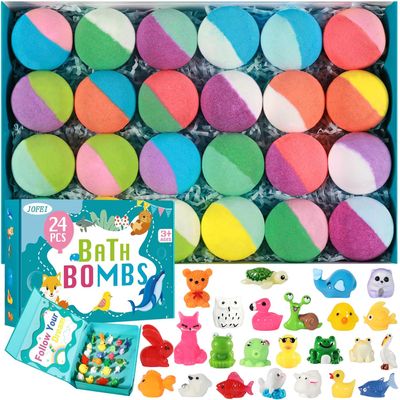 Bath Bombs for Kids with Surprise Inside, 24 Pack Kid Bath Bombs Gift Set, Easter Valentines Day Gifts for Kids Bubble Fizzy for Girls Boys with Toys Inside, Easter Basket Stuffers