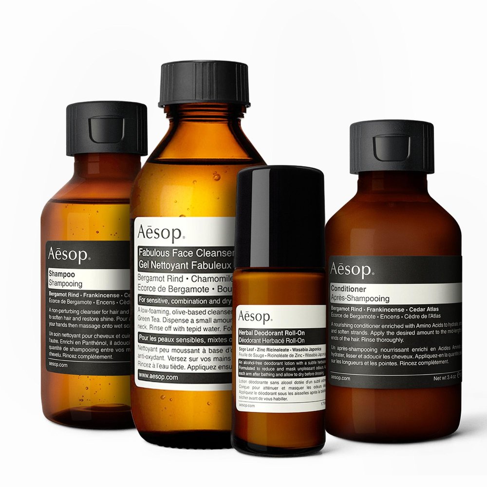 Aesop Cleaning Essential Kit - Aesop Fabulous Face Cleanser (3.6 Oz) + Deodorant Roll-on (1.7 Oz) + Shampoo & Conditioner (3.3 Oz) Paraben-Free, Cruelty-Free & Vegan