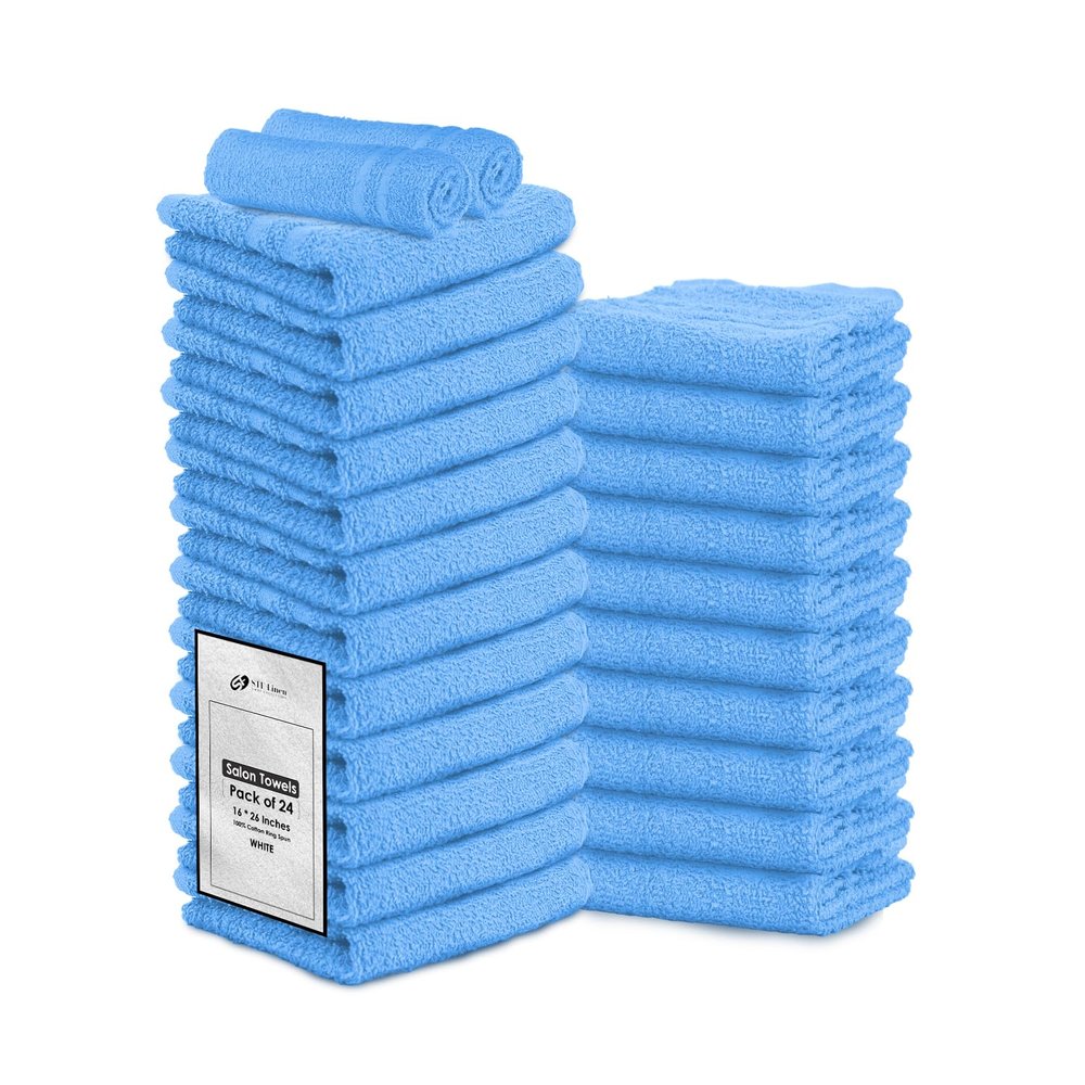STF Linen Hand Towels (Pack of 24) Light Blue Economy Salon Towels - 100% Cotton Spa Towel 16 x 27 Inches Highly Absorbable, Facial, Gym, Hair Towels Face Towels Bulk