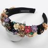 Florate Pearl Flower Sponge Headbands Full Cover Chunky Bead Crystal Stone Hair Accessories for Women Rhinestone Hairband Hair Band (black) view 4
