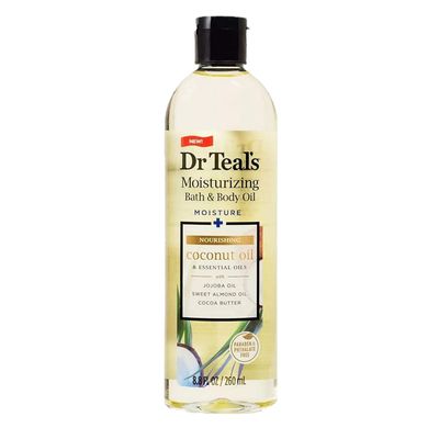 Dr Teal's Coconut Bath & Body Oil (1 Bottle, 8.8oz) - Nourishing Coconut Essential Oils Blended with Sweet Almond Oil & Cocoa Butter - Paraben & Phthalate Free - Use in Bath or on Skin