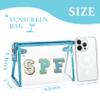 COSHAYSOO Clear Makeup Bag Preppy Sunscreen Pouch Small Beach Pool Summer Stuff Travel Must Have Cosmetic Toiletry Purse Organizer for Women Teenage Girl with Personalized Letter Patch Blue SPF view 2