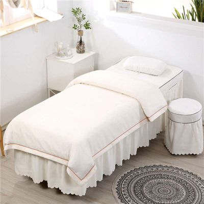Beauty Massage Bedspread, Beauty Bed Cover 4-Piece Cotton and Linen High-End Beauty Salon Massage Single Product Bed Cover Cotton Customization, Beauty Decoration Bedspread (White 70 x 185 cm)