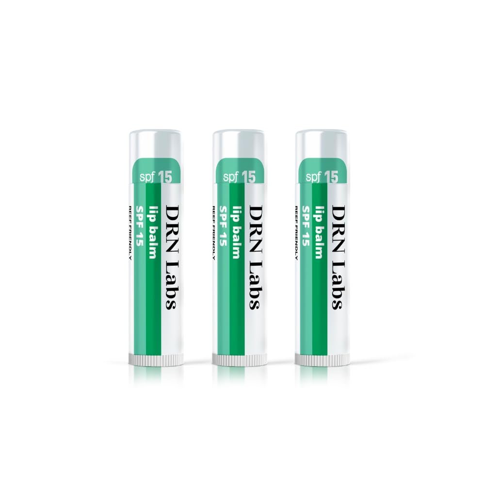 SPF 15 Mineral Sunscreen Lip Balm - Vegan and Cruelty Free Broad Spectrum UVA/UVB Lip Care - lemon and mint scent - for Hydration, Sun Protection by DRN Labs. 0.15 oz (0.15 oz, 3)