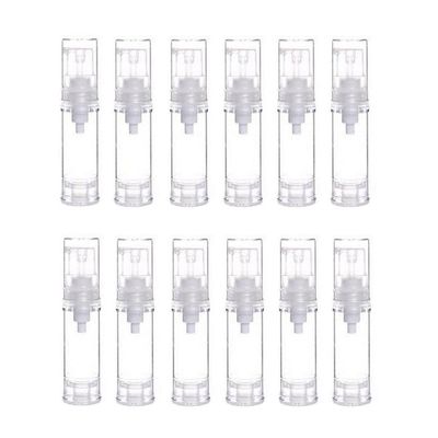 12PCS 5ml/0.16oz Empty Refillable Mini Clear Plastic Airless Vacuum Pump Bottles Cosmetic Makeup Travel Cream Lotion Sample Packing Make-up Liquid Container Vial Jars Dispensing Tins