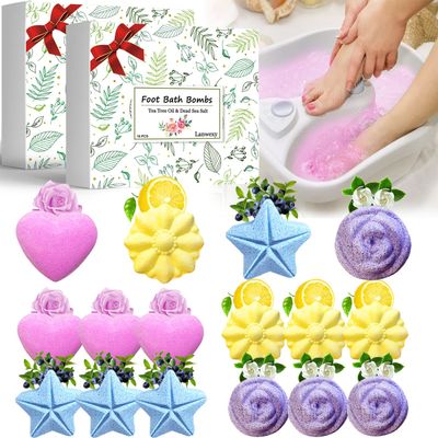 Lanwexy Bath Bombs, 32 Pack Foot Soak with Bath Salt and Tea Tree Oil. Organic Natural Handmade Aroma Pure Essential Oil Bubble Balls for Callus, Dry Cracked, Stubborn Odor