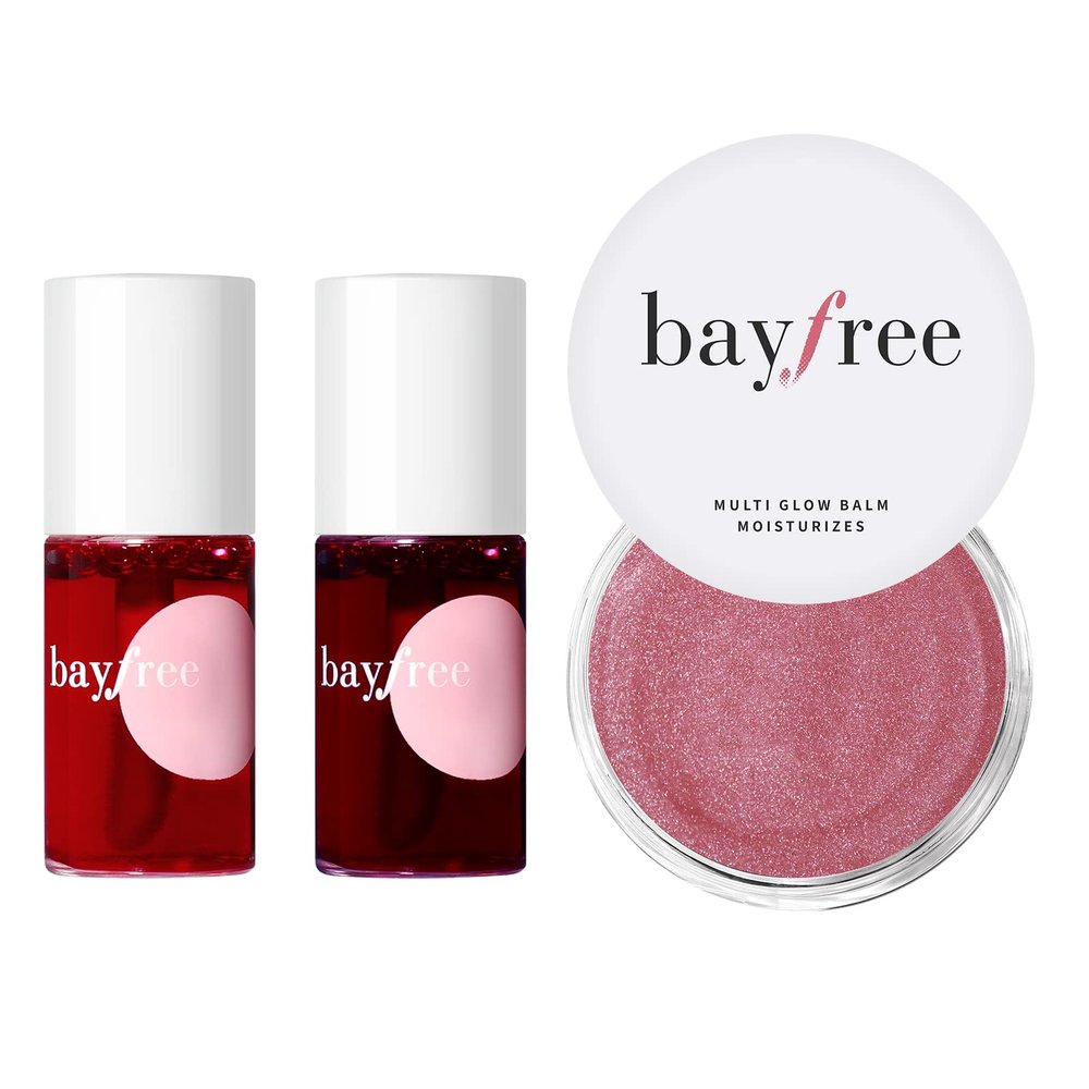bayfree Long Lasting Waterproof, Lightweight, Non-sticky, Transfer-Proof Lip Tint Stain Set & Radiant Finish, Hydrating, Creamy Mulit Glow Balm