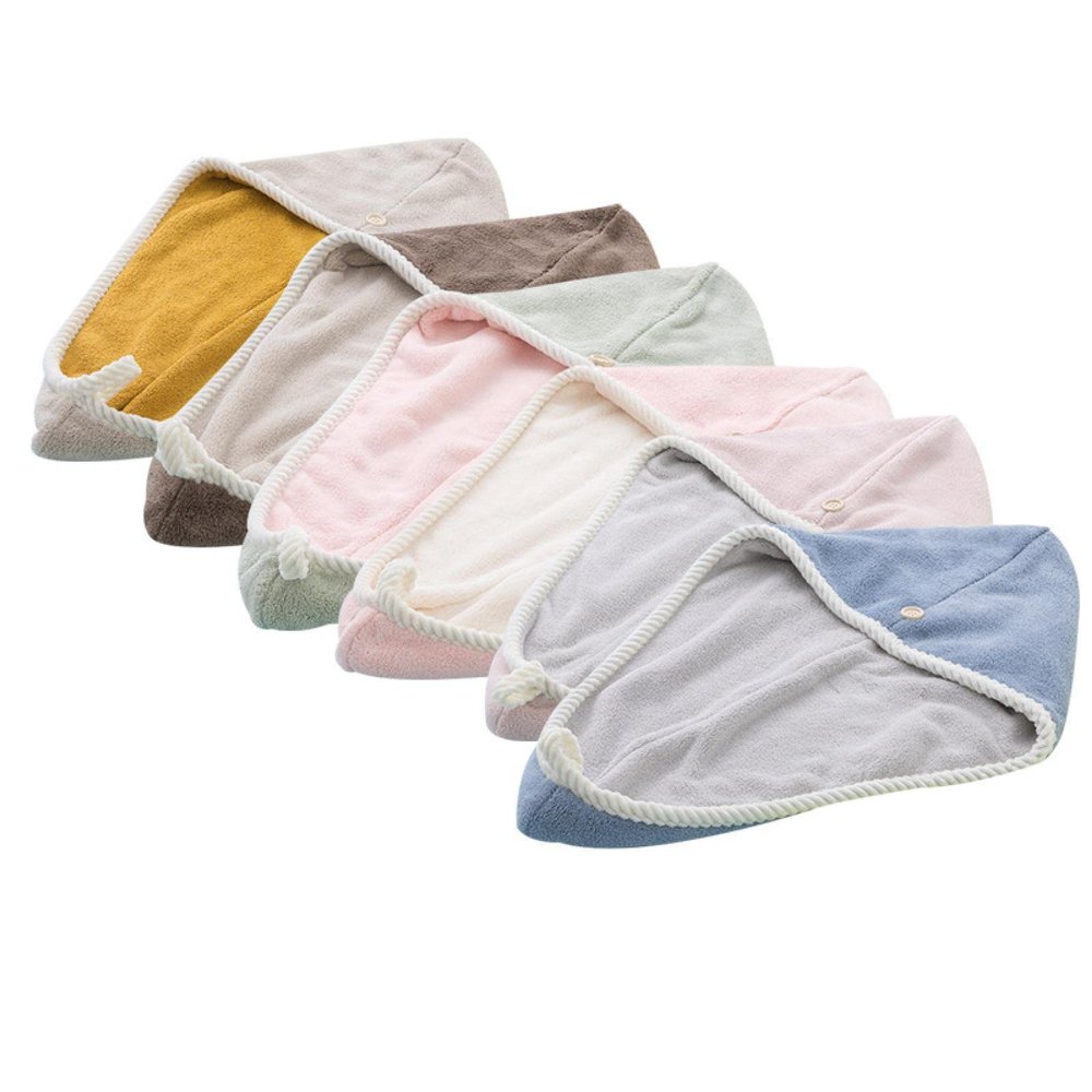 MUZIZY 2 Pc Microfiber Hair Towel, Hair Towels for Women with Button, Super Absorbent Quick Dry Hair Turban, for Drying Curly Long Thick Hair.