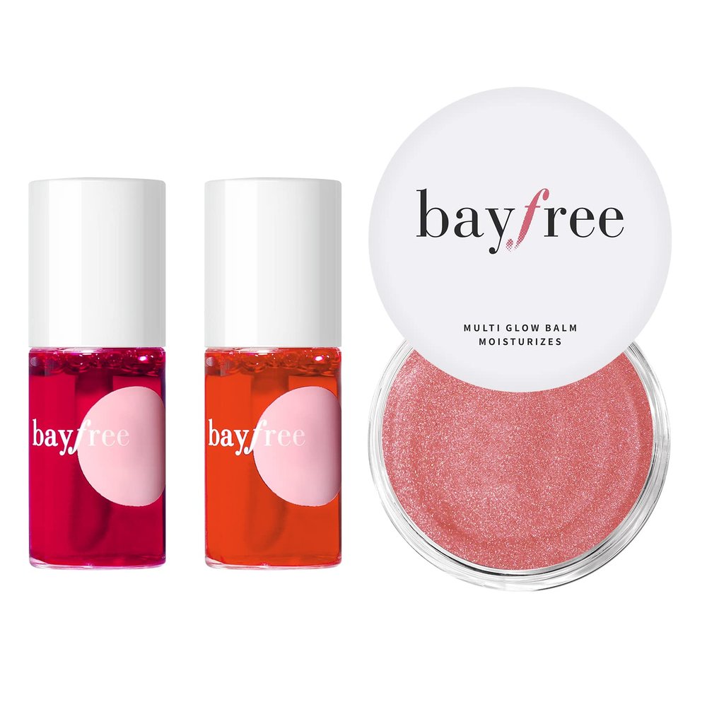 bayfree Long Lasting Waterproof, Lightweight, Non-sticky, Transfer-Proof Lip Tint Stain Set & Radiant Finish, Hydrating, Creamy Mulit Glow Balm