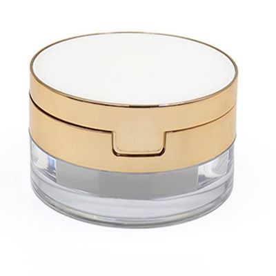 AKOAK 1 Pack Capacity 20ml / 0.67oz Reusable Plastic Loose Powder Empty Box, DIY Makeup Compact, Sponge Puff, Elastic Mesh Sieve with Clamshell Golden Edge Screw Lid
