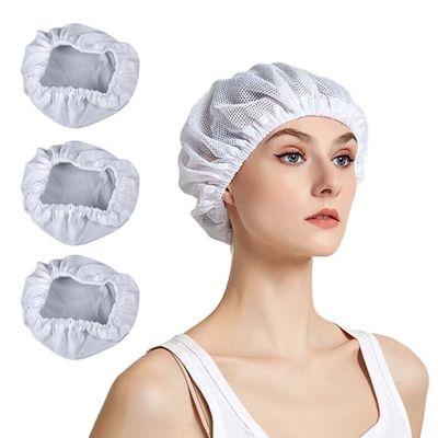 3PC Mesh Sleep Caps Bonnet Night Cap Hair Net Hair Loss Cap for Curly Hair Protection Home Salon Spa Catering White