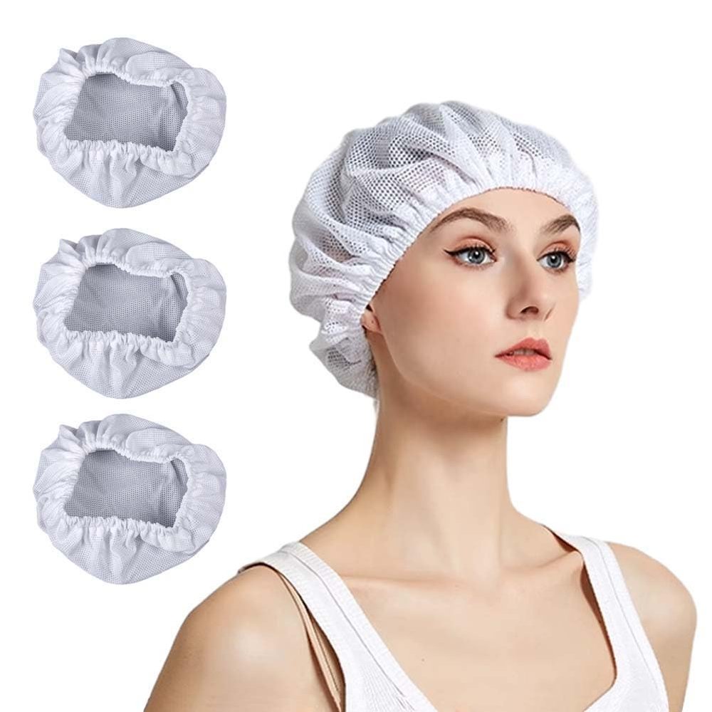 3PC Mesh Sleep Caps Bonnet Night Cap Hair Net Hair Loss Cap for Curly Hair Protection Home Salon Spa Catering White