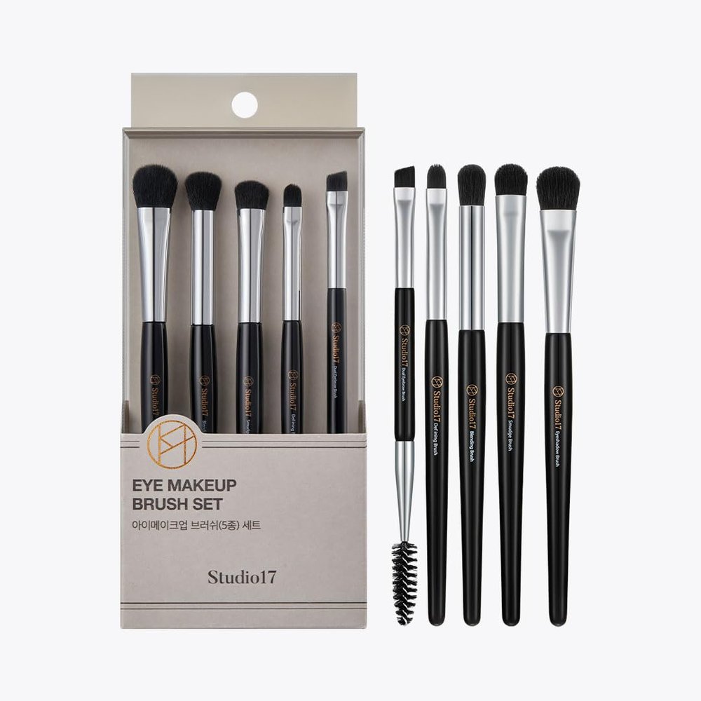 STUDIO17 Eye Makeup Brush Set 5 Pcs | Small & Portable Eye Shadow Brushes | Korean Eye Makeup Brushes | Premium Synthetic Bristles for Professionals
