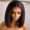 10inch Pu Wig Silk Base Short Yaki Bob Human Hair Wigs for Women Italian Yaki 5X5 Silk Top Wigs Human Hair Glueless Short Cut Human Hair Wig with Baby Hair Middle Part 150density view 2