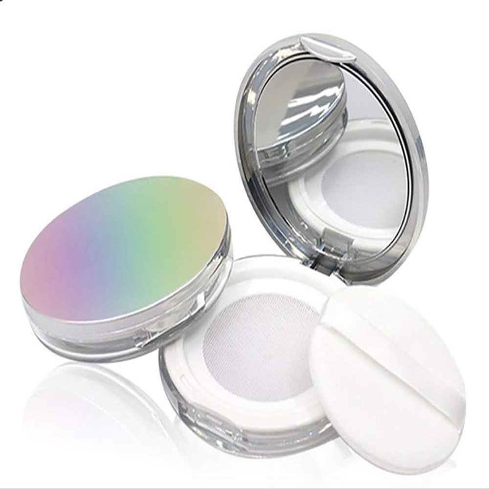 AKOAK 1 Pcs Capacity 5 ml (0.17 oz) Empty Makeup Powder Container, Leak-free Mini Reusable Plastic Loose Powder Box, Compact Container DIY Makeup Powder Box with Puff, Elastic Mesh Sieve and Mirror