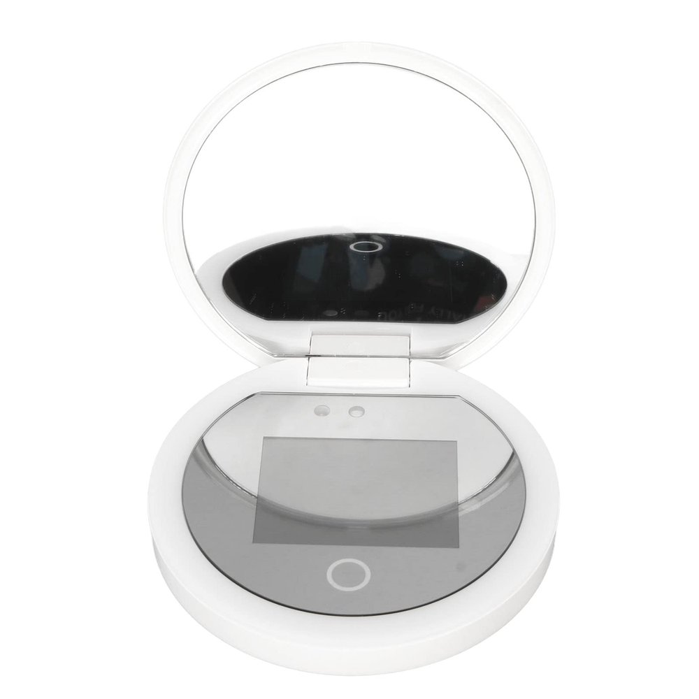 Zyyini Mirror, 3.5 Inch Travel Compact Mirror with Camera for Sunscreen Test, 2X Magnification Portable Lighted Mirror for Handbag, Gifts for Mom Girlfrined