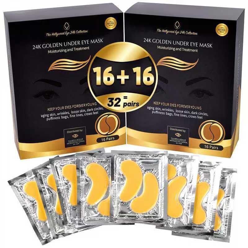 24K Gold Under Eye Patches  Eye Masks for Puffy Eyes & Dark Circles, Under Eye Treatment for Hydration & Brightening, Eye Care Skincare  32 Pairs