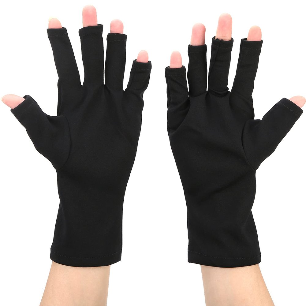 TITA-DONG Professional Manicure Gloves, Stretchy Fingerless Fiber Cotton Nail Lamp Gloves for Home Salon, Non Slip UV Protection Driving Gloves, Summer Outdoor Gloves for Women and Girls(Black)