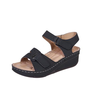 oiangi Wedge Sandals for Women Casual Summer Fish Mouth Open Toe Hook and Loop Platform Slides Solid Hollow Comfortable Outdoor Ladies Shoes Slippers