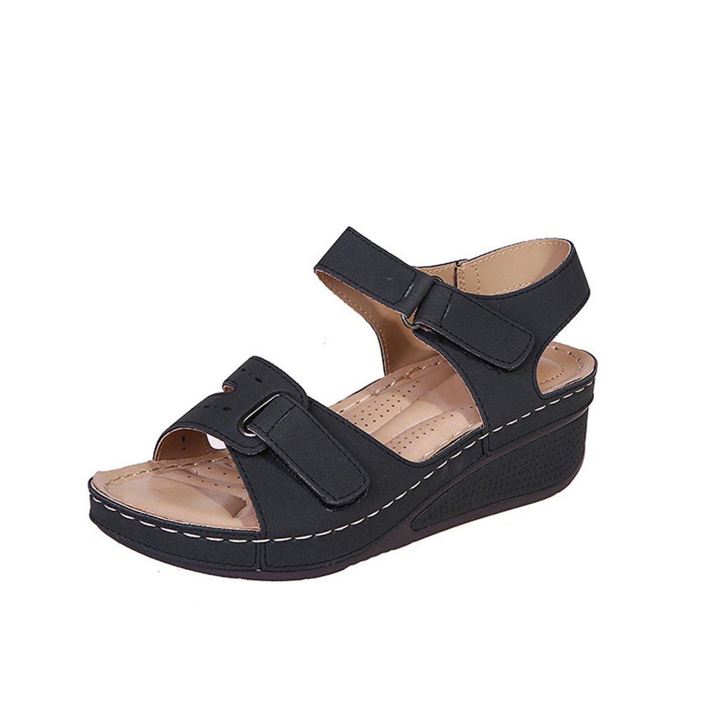 oiangi Wedge Sandals for Women Casual Summer Fish Mouth Open Toe Hook and Loop Platform Slides Solid Hollow Comfortable Outdoor Ladies Shoes Slippers