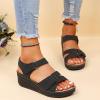oiangi Wedge Sandals for Women Casual Summer Fish Mouth Open Toe Hook and Loop Platform Slides Solid Hollow Comfortable Outdoor Ladies Shoes Slippers view 3