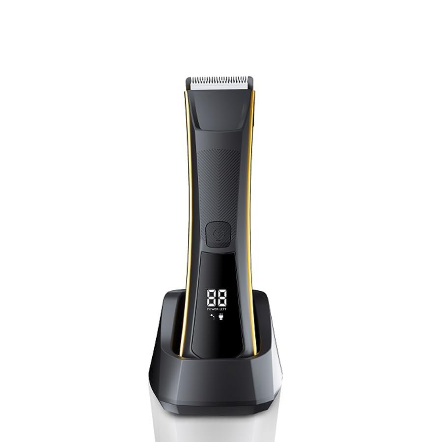 Self-Cut System Electric Pubic Hair Trimmer for Men - Waterproof - Skin Friendly Shaver for Personal Grooming - Built-in LED Light, Rechargeable, Travel-Ready Design