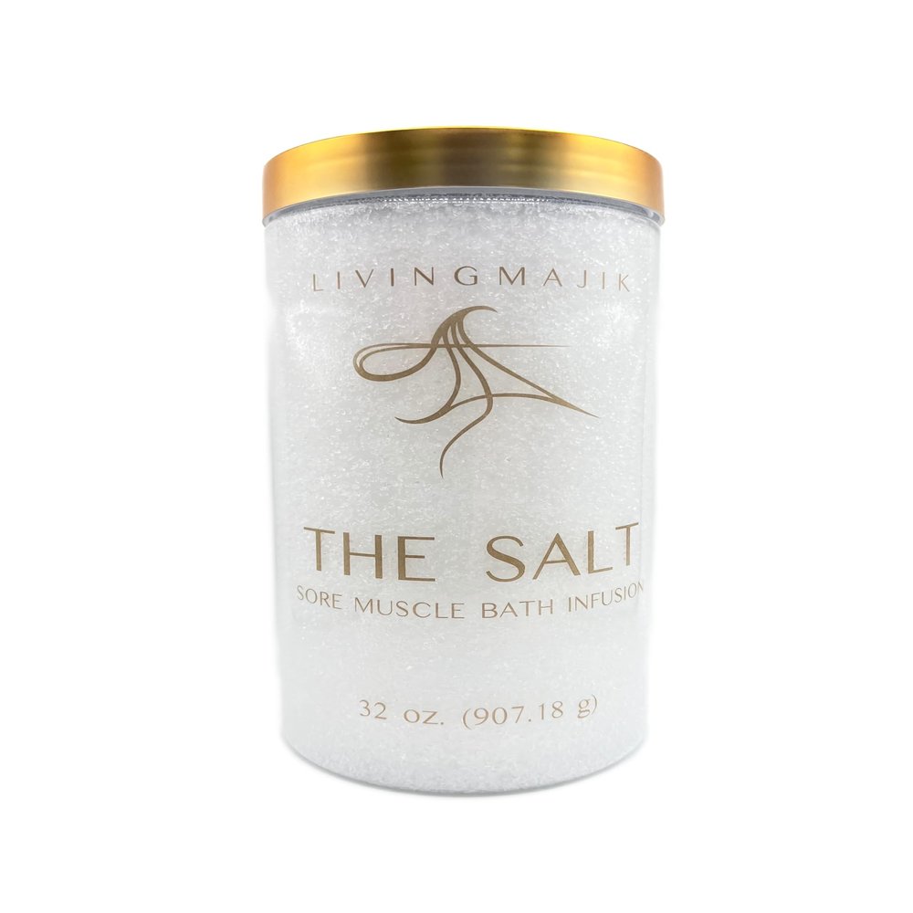 LIVINGMAJIK The Salt 32 oz - All-Natural Sore Muscle Bath Infusion with Epsom Salt, Essential Oils, Arnica & Hydrating Sweet Almond Oil | Ideal for Muscle Pain, Tension & Stress Relief.