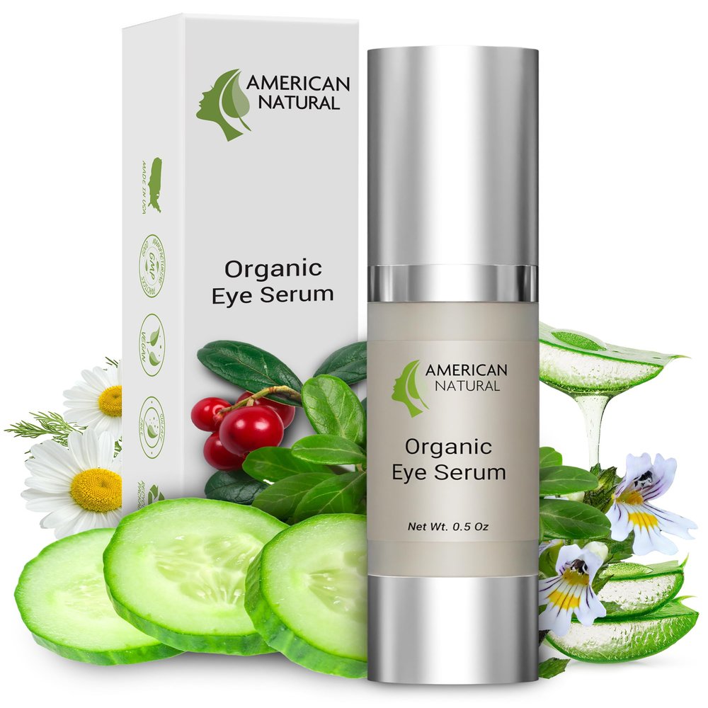 American Natural Eye Serum for Puffy Bags Under Eyes (0.5oz) - Dark Eye Circle Remover with Organic Cucumber & Chamomile Extract | Fine Line & Wrinkle Reduction Anti Aging Serum For Men & Women