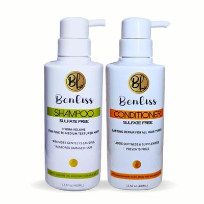 Benliss Shampoo and Conditioner Set With Argan and Macadamia Oil- Sulfate Free - For Straight, Curly, Frizzy, Dry - Hair Repair for Damaged Hair - Anti Frizz - Removing Split Ends