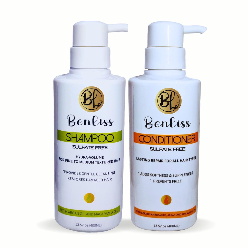 Benliss Shampoo and Conditioner Set With Argan and Macadamia Oil- Sulfate Free - For Straight, Curly, Frizzy, Dry - Hair Repair for Damaged Hair - Anti Frizz - Removing Split Ends