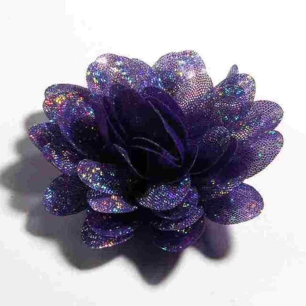 10PCS 8CM 3.1" Fabric Flower for Hair Accessories Chiffon Shiny Hair Flowers for Wedding,Purple,Flower only
