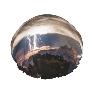 Lightning Dark Cloud Print Women Shower Cap Bath Caps Waterproof Reusable With Elastic Band For All Hair Protection Shower Hat