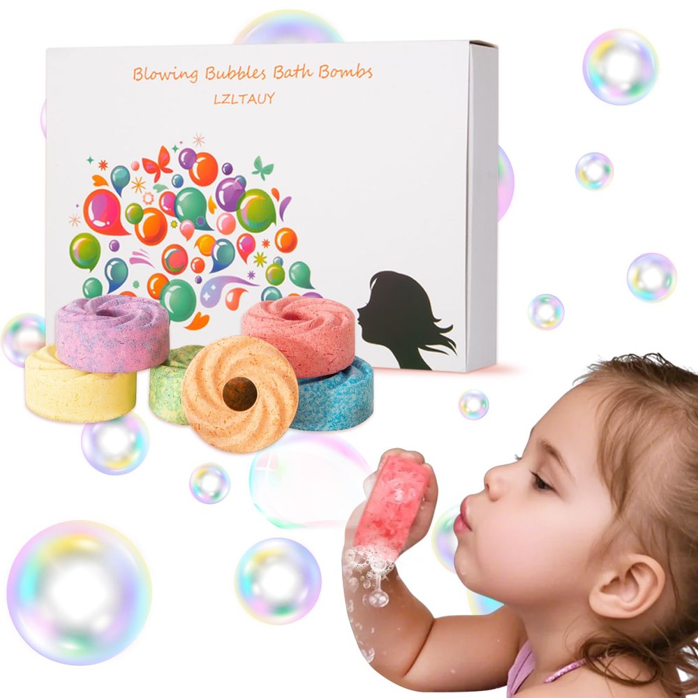 LZLTAUY Bubble Bath Bombs for Kids, 6-Pack Natural, Organic Kids Bath Bombs with Essential Oils for Sensitive Skin, Bubble Play for Boys & Girls, Stress Relief Self Care Kit, Home SPA Gift Set