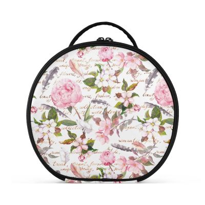 ALAZA Peony Sakura Feathers Vintage Travel Makeup Train Case Makeup Cosmetic Case with Adjustable Dividers