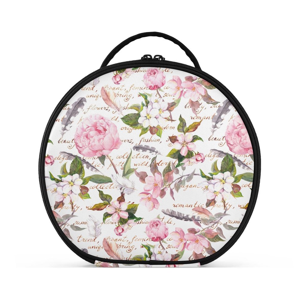 ALAZA Peony Sakura Feathers Vintage Travel Makeup Train Case Makeup Cosmetic Case with Adjustable Dividers
