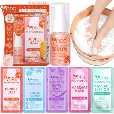 nbc BeautiLab Pedicure Foot Soak Set - Upgraded 6 in 1 Foot Spa, Foot Bath Spa, Pedicure Kit, Foot Soak for Tired & Dry Cracked Feet, Athletes Feet, Bad Odor, Softens Calluses (Tropical fruit)